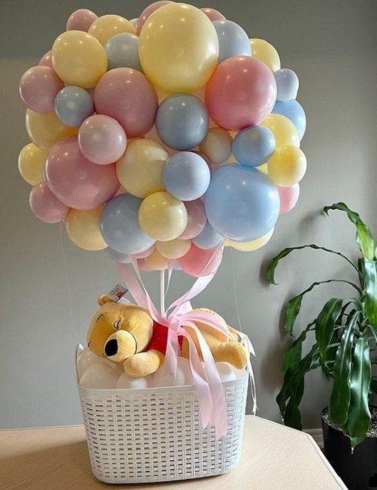 Pastel Balloon Basket with Bear - Gift Shop decor in Vaughan and GTA